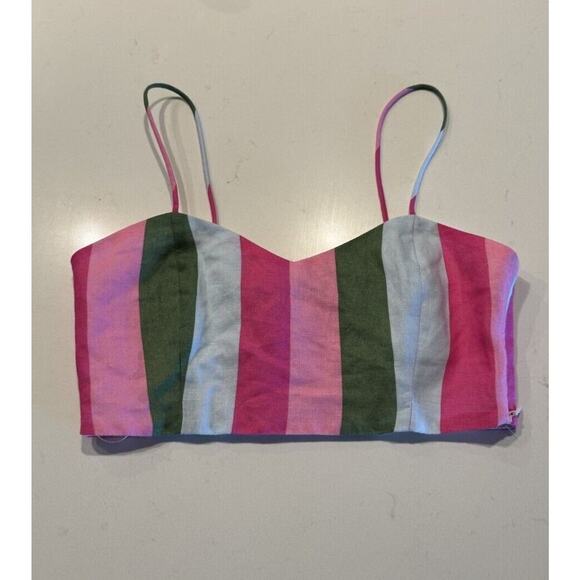 Zara Women’s Size XS Colorful Striped Cropped Bustier Top Linen Blend Resort - Picture 1 of 6